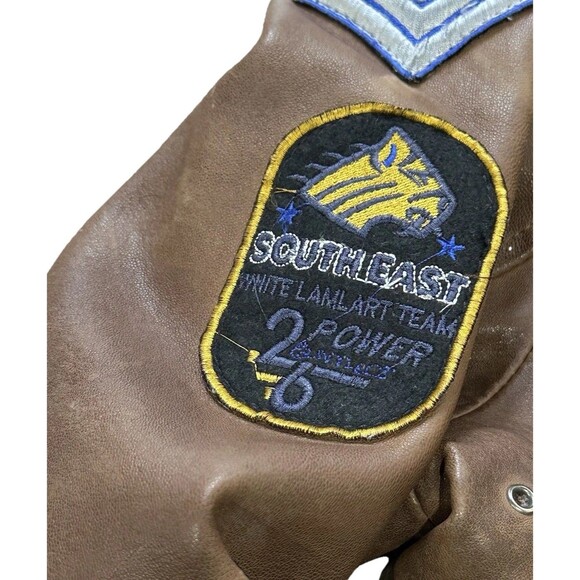 Vtg Excelled Bomber Aviator Jacket Leather Brown Men M Rider Distressed Patches - Picture 3 of 16